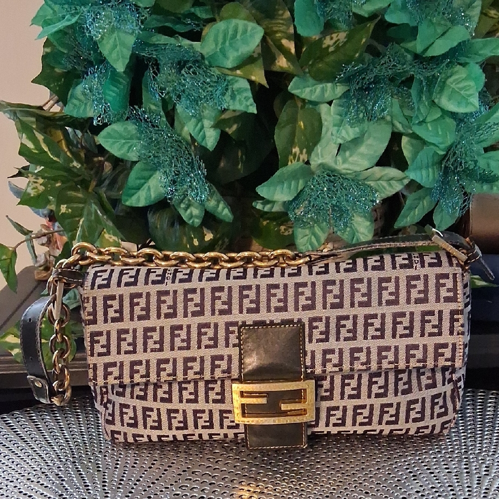 Fendi Zucchini Blue Monogram Shoulder Bag